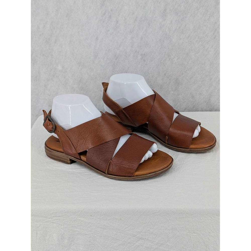 Miz Mooz Denver Brown Leather Slingback Flat Sandals Womens 38 Made in Portugal - Picture 2 of 10
